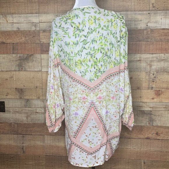 Bl-nk Anthropologie Cardigan Green Pink Open Front - Picture 3 of 7